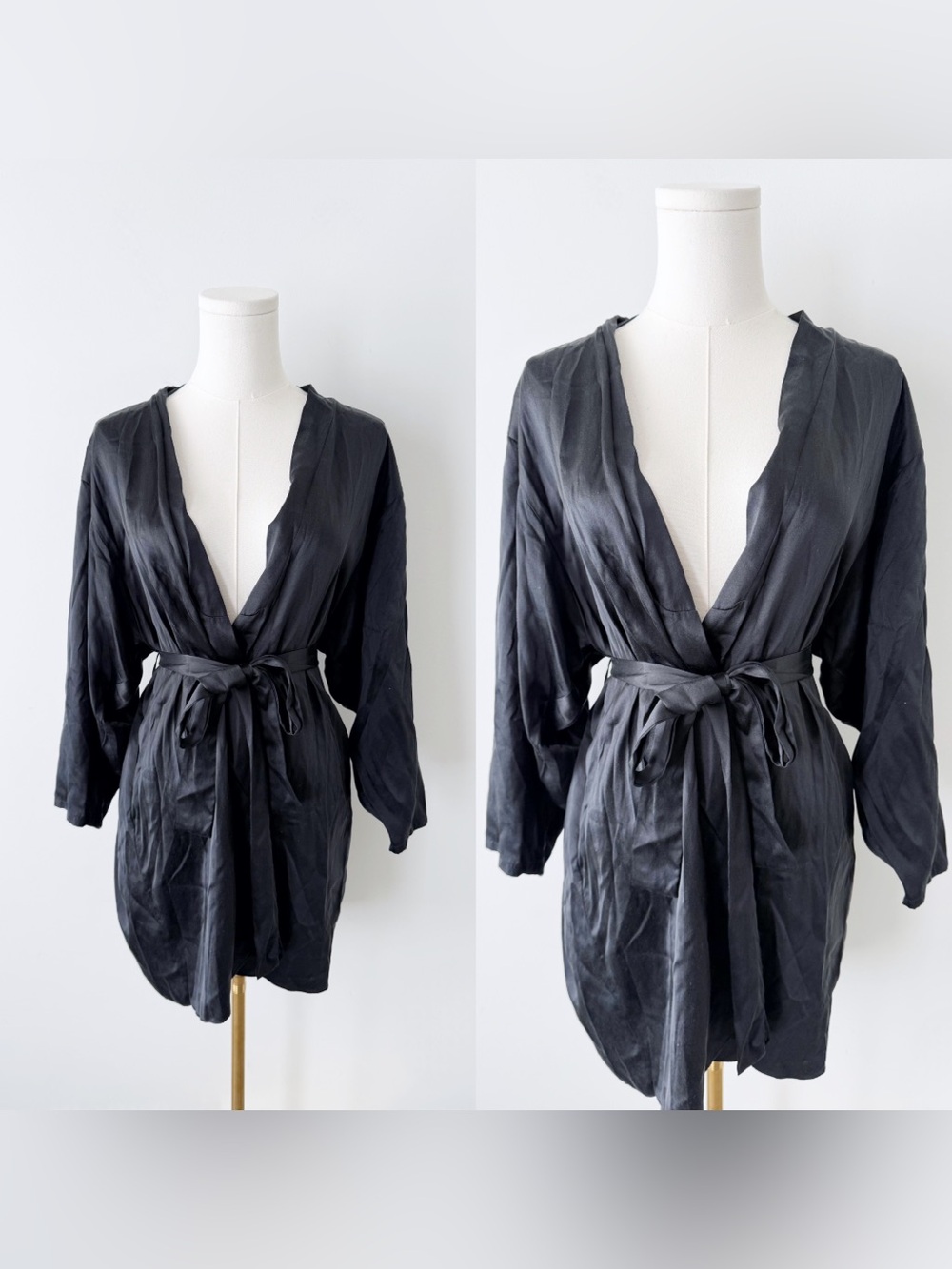 Late 80s La vie en rose black 100% silk robe